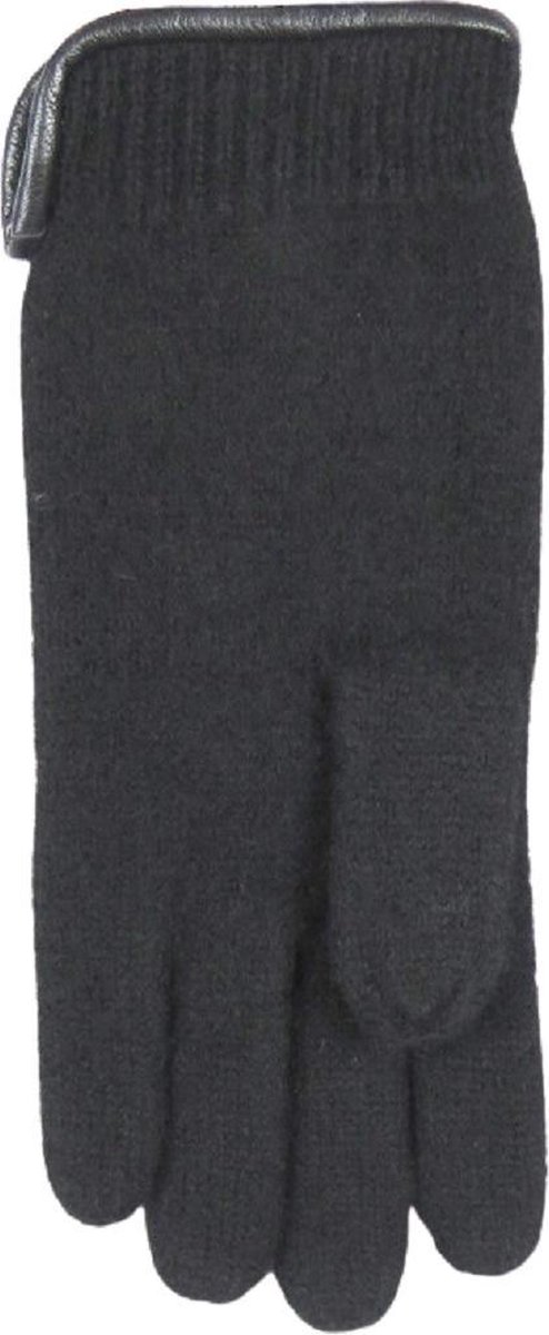 Handschoenen dames van 100% wol en met echt leren randje zwart (XL)