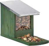 Relaxdays eekhoorn voederhuisje - metalen dak - hout - voederhuis - voederkast - donkergroen