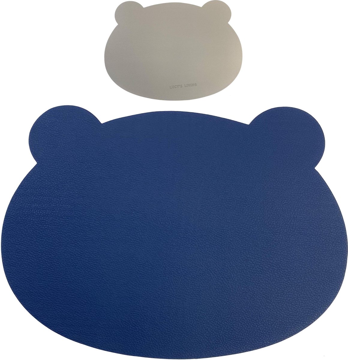 Lucy's Living Luxe Placemat BEAR - dubbelzijdig - blauw/grijs - 37 x 27 cm - kunstleer - kunststof - kinderen