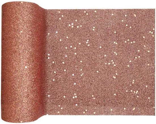 Santex Glitter Tafelloper smal op rol - rose goud - 18 x 500 cm - polyester  | bol.com