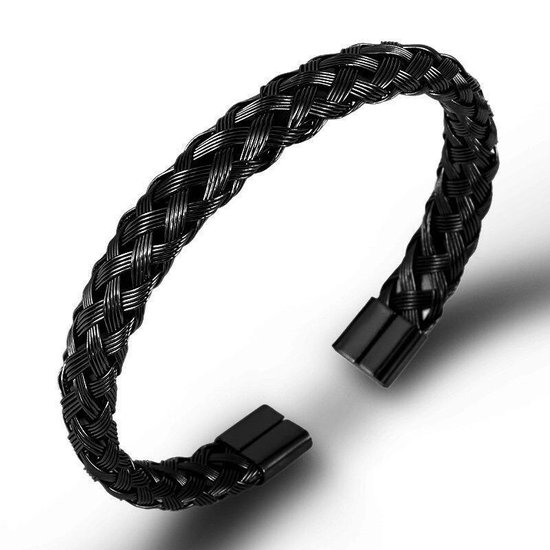 Kabel Armband van Gewoven Staal - Zwart - Armbanden Heren Dames - Cadeau voor Man - Mannen Cadeautjes