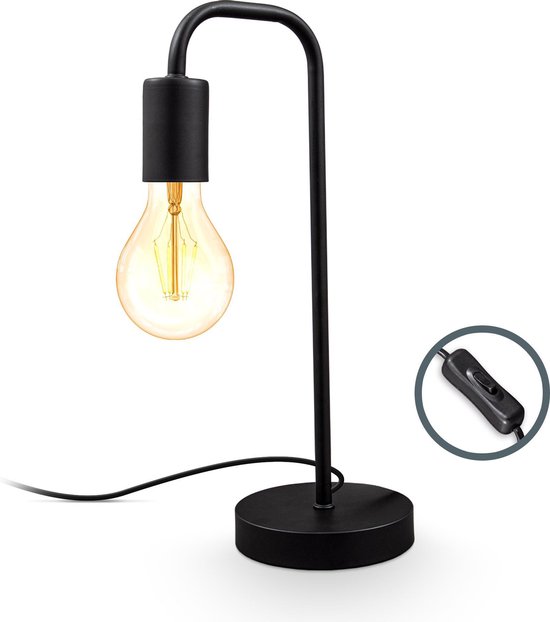B.K.Licht - Zwarte Tafellamp - met industriële retro design - metalen bedlamp - netstroom - E27 fitting - excl. lichtbron