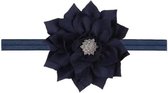 Elastische haarband, hoofdband met lotusbloem (ca. 7cm) voorzien van glinstersteen/rhinestone blauw - gratis verzending