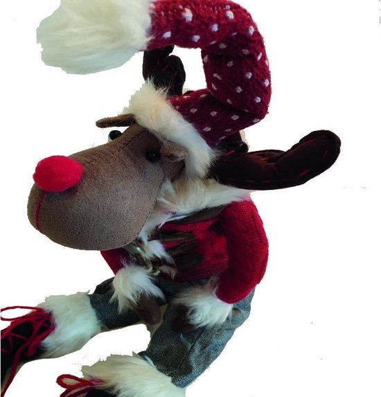 bol.com | Kerst zittende Eland Rendier met rode wollen houtje-touwtje jas  65 cm