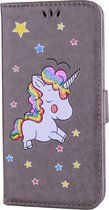 Apple Iphone 6 / 6S Unicorn/Eenhoorn glitter bookcase hoesje grijs