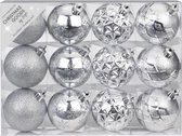 Set van 24x luxe zilveren kerstballen 6 cm kunststof mat/glans - Onbreekbare plastic kerstballen - Kerstboomversiering zilver