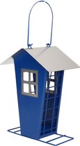 1x Tuinvogels hangende voeder silo/voederhuisje blauw - 14 x 13 x 19 cm - Winter vogelvoer huisjes voor vetbollen of pindas