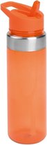 Transparant/oranje drinkfles/waterfles met draaglus 650 ml  - Sportfles