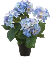 Blauwe hortensia kunstplant in kunststof pot 40 cm - Hydrangea Macrophylla - Woondecoratie/accessoires - Kunstplanten - Nepplanten - Hortensia planten in pot