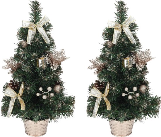 acre Smeltend reparatie Set van 2x stuks kleine kunst kerstbomen met champagne/beige kerstversiering  50 cm -... | bol.com