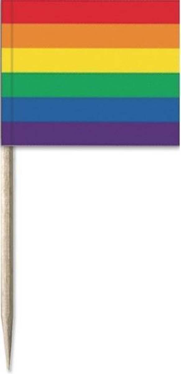 200x Cocktailprikkers regenboog vlag 8 cm vlaggetje decoratie Wegwerp prikkertjes Gay Pride thema