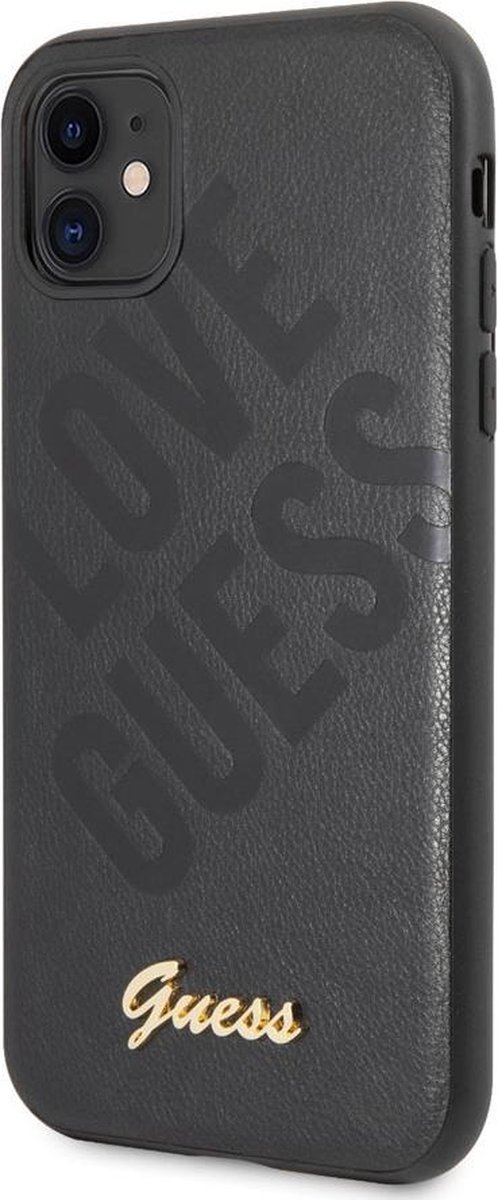 iPhone 12 Mini Backcase hoesje - Guess - Effen Zwart - Kunstleer