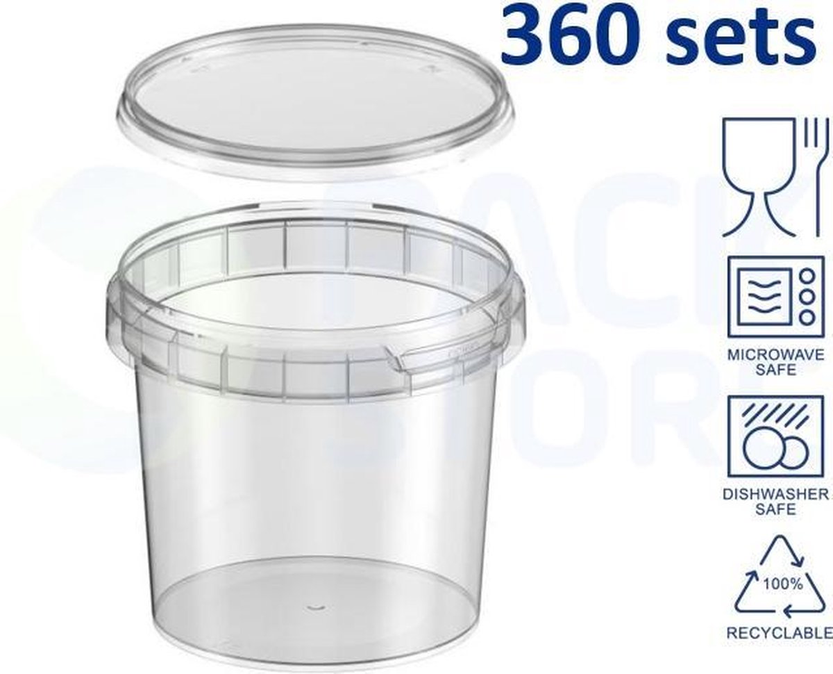 360 x plastic bakjes met deksel - 365 ml - ø95mm - rond - transparant, geschikt voor diepvries, magnetron en vaatwasser - direct van de Nederlandse producent