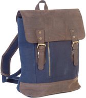 Dermata rugtas van leer met canvas 2842CV blauw/bruin