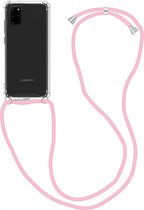 Hoesje met Koord Geschikt voor de Samsung Galaxy S20 Plus | Back Cover met Ketting | Flexibel TPU | Ideaal voor Festival / Vakantie | Roze
