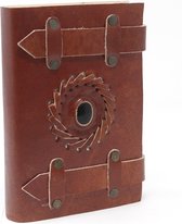 Leren Notitieboek - Met Riemen - Handgemaakt in India - Zwarte Onyx - 15 x 10cm