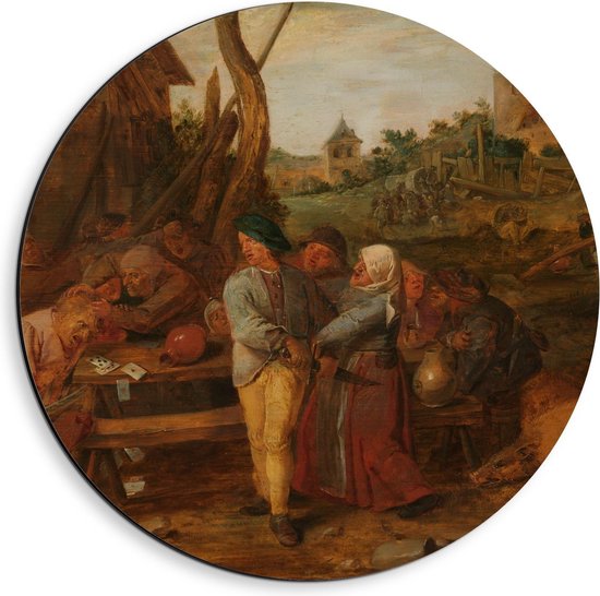 Dibond Wandcirkel - Oude Meesters - Boerenvechtpartij, Adriaen Brouwer, 1620 - 1630 - 40x40cm Foto op Aluminium Wandcirkel (met ophangsysteem)