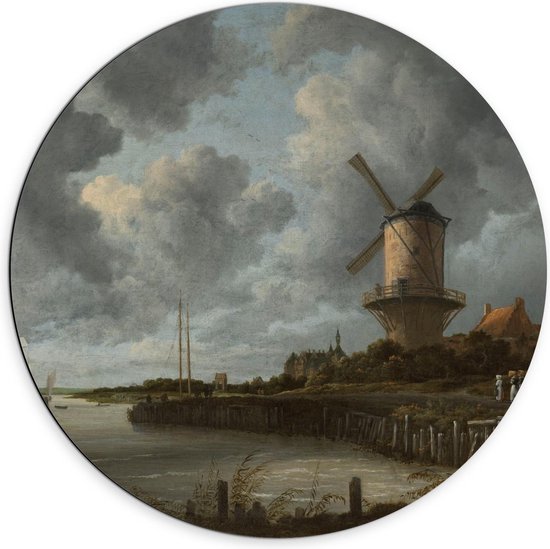 Dibond Wandcirkel - Oude Meesters - Molen, Wijk bij Duurstede, Jacob Isaacksz v Ruisdael - 70x70cm Foto op Aluminium Wandcirkel (met ophangsysteem)