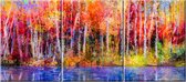 Kleurrijke herfst bomen.3 Panelen 90x40cm Panoramisch kunstwerk gedrukt op 100% katoen. Uitgerekt Op Frame. Wandhanger geïnstalleerd