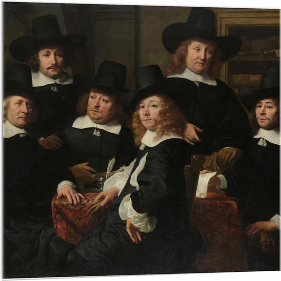 Acrylglas - Oude Meesters - Zes regenten en de bode van het Nieuwe Zijds Huiszittenhuis te Amsterdam, 1657, Ferdinand Bol, 1657 - 100x100cm Foto op Acrylglas (Wanddecoratie op Acrylglas)