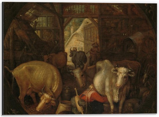 Dibond - Oude meesters - Koeien in stal; Heksen in de hoeken, Roelant Savery - 40x30cm Foto op Aluminium (Met Ophangsysteem)