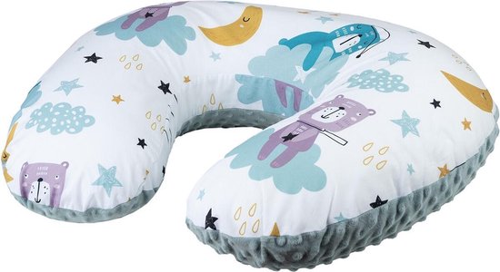 Voedingskussen - Bubaba Voedingskussen - Zwangerschapskussen met wasbare hoes - Bear on the Cloud (70x18cm)