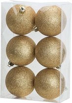 KERSTBAL SET 6 STUKS | KERSTVERSIERING | GLITTER GOUD | D8 CM | KUNSTSTOF