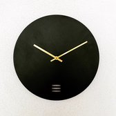 Ronde wandklok | Minimalistisch design | Zwart | Diameter 30cm | Gouden wijzers