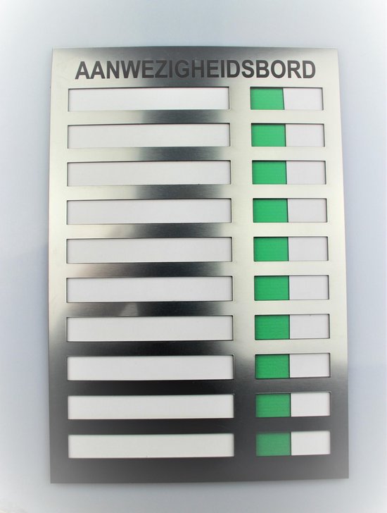 Foto: Aanwezigheidsbord afwezigheidsbord voor 10 personen 20x29 7cm voorzien van dubbelzijdig 3m tape 1 stuk