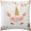 foto van Sierkussen - Unicorn – (incl. Vulling) - Wit En Roze - 40 Cm X 40 Cm