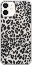 iPhone 12 hoesje siliconen - Luipaard grijs - Soft Case Telefoonhoesje - Luipaardprint - Transparant, Grijs