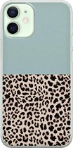 iPhone 12 mini hoesje siliconen - Luipaard mint - Soft Case Telefoonhoesje - Luipaardprint - Transparant, Blauw