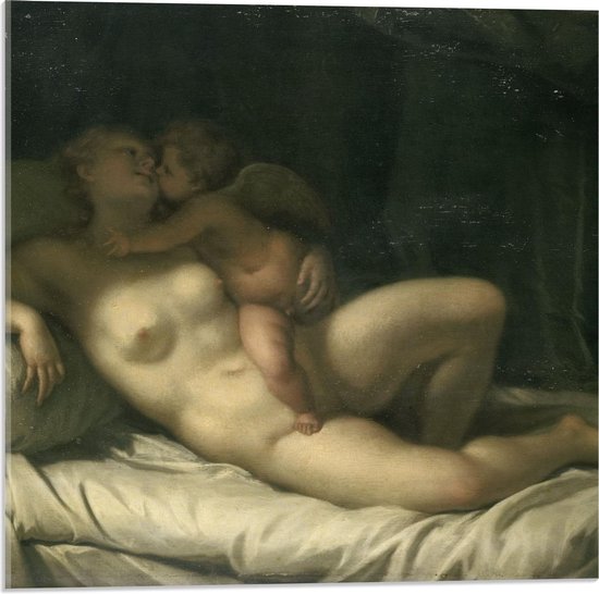 Acrylglas - Oude Meesters - Venus door Amor gekust, Adriaen van der Werff - 50x50cm Foto op Acrylglas (Met Ophangsysteem)