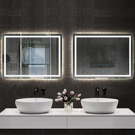 Miroir de salle de bain 80x60cm Miroir LED avec éclairage, miroir mural,  interrupteur... | bol