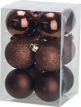 KERSTBALLEN SET 12 | KERSTVERSIERING | MIX CHOCOLAT | D6 CM | KUNSTSTOF