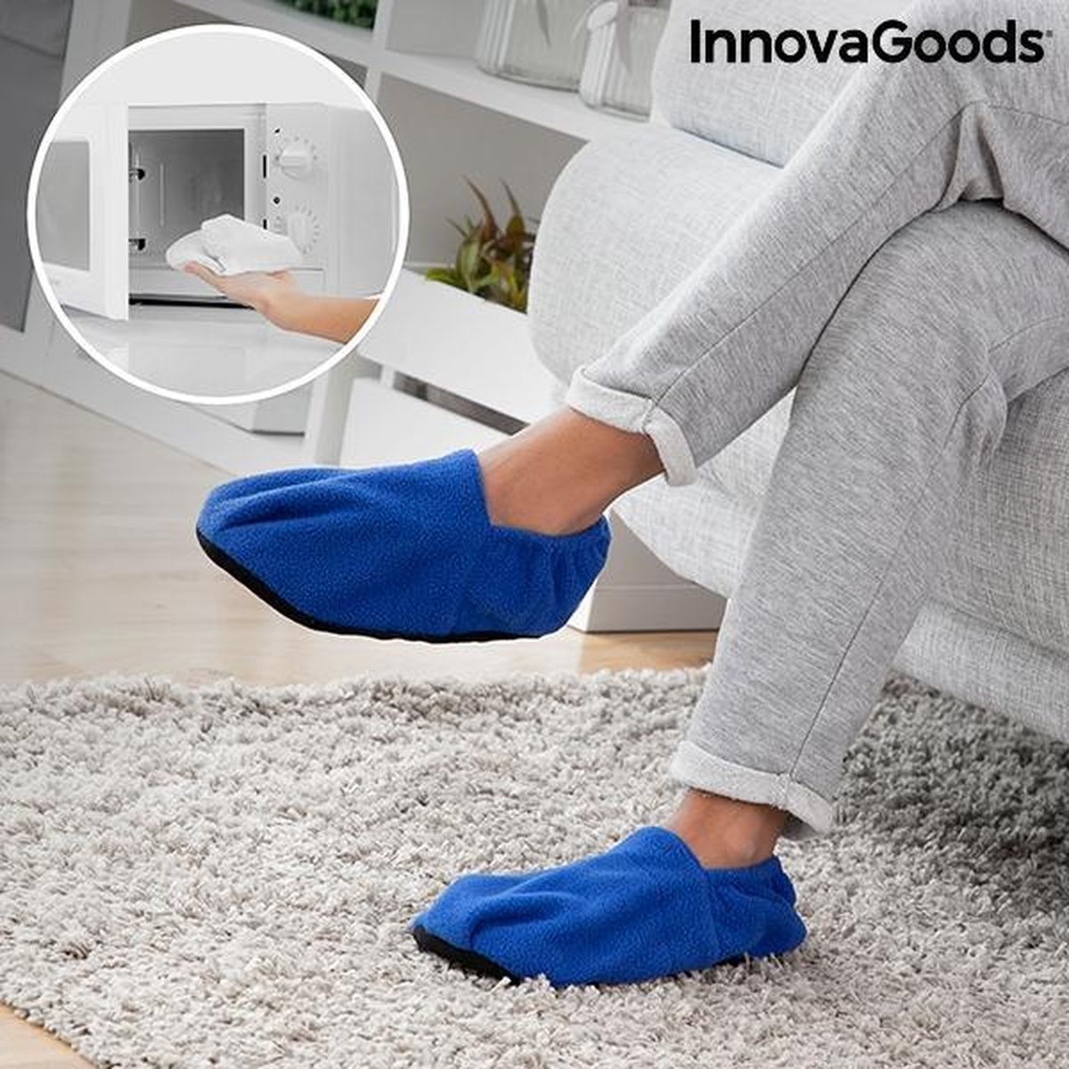Innovagoods chauffable Micro ondes Pantoufles femmes Blauw bol