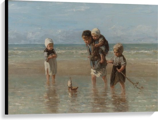 Canvas  - Oude Meesters - Kinderen der zee, Jozef Israëls, 1872 - 100x75cm Foto op Canvas Schilderij (Wanddecoratie op Canvas)