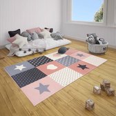 Kindervloerkleed blokken Lovely Stars - roze/crème 160x220 cm