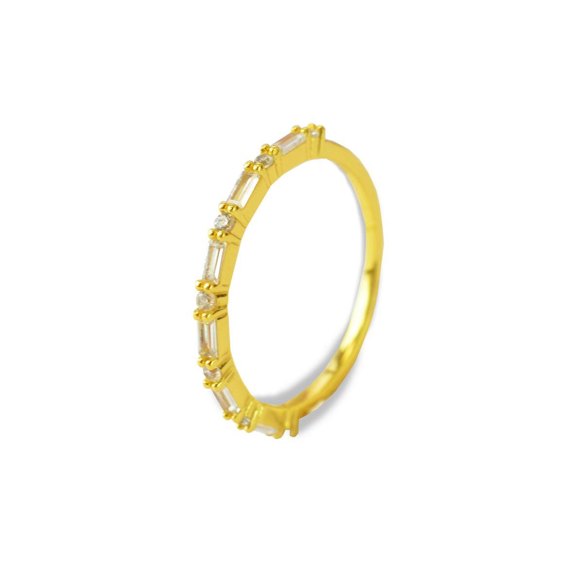 New Bling 9SIL 20360-56 Zilveren Ring Dames - Zirkonia - Baquette - Rond - Maat 56 - Goudkleurig