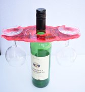 Wijnfleshouder - Epoxy - 2 Glazen - Rood - Wijnglashouder - Wijnaccessoires - Wijn - 25cm x 10cm