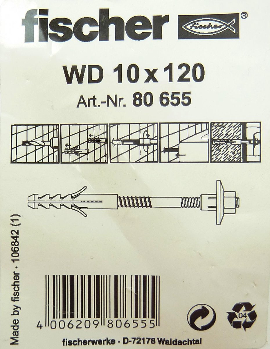 Fischer Plumbing fixing WD 10 x 120 (80655) plumbing kit Wastafelbevestigingsset deuvelbodemschroef