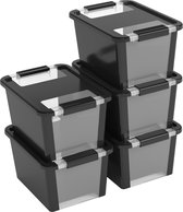 KIS Bi-Box S opbergbox - 11L - 5 stuks - Zwart met deksel