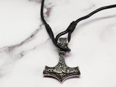 Mei's | Viking Hammer mannen ketting sieraad | Stainless Steel / Echt leder / Chirurgisch staal / 316L Roestvrijstaal | zwart zilver / 58 cm