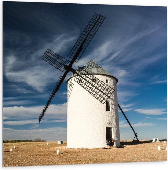 Dibond - Windmolen met Donkere Lucht - 100x100cm Foto op Aluminium (Met Ophangsysteem)