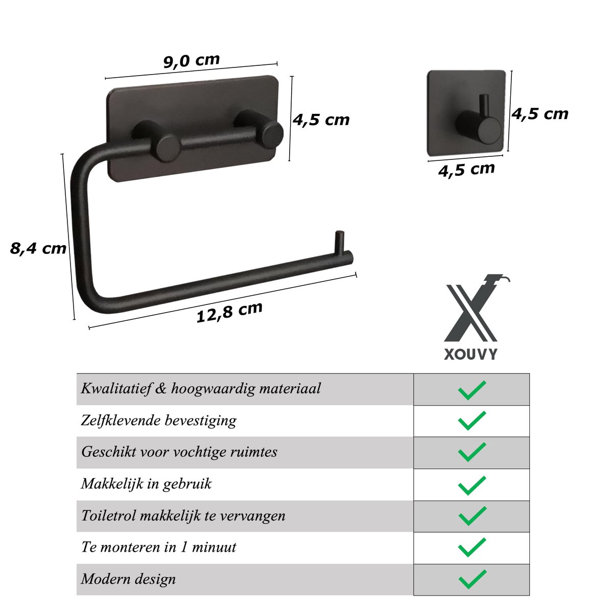 Toiletrolhouder Zwart - Zonder Boren - Industriële Stijl