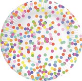 8x Confetti thema feest borden van karton 23 cm - Kinderfeestje/kinderverjaardag - Thema feest - Confetti feestversiering - Wegwerp bordjes - Gebaksbordjes van karton