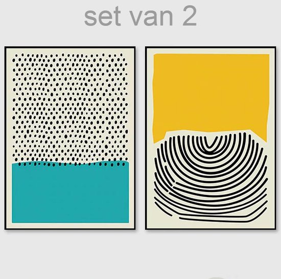 Allernieuwste 2-Delig Canvas Schilderij Abstract Modern Geometrisch - Modern - Set 2x 50x70cm - Kleur