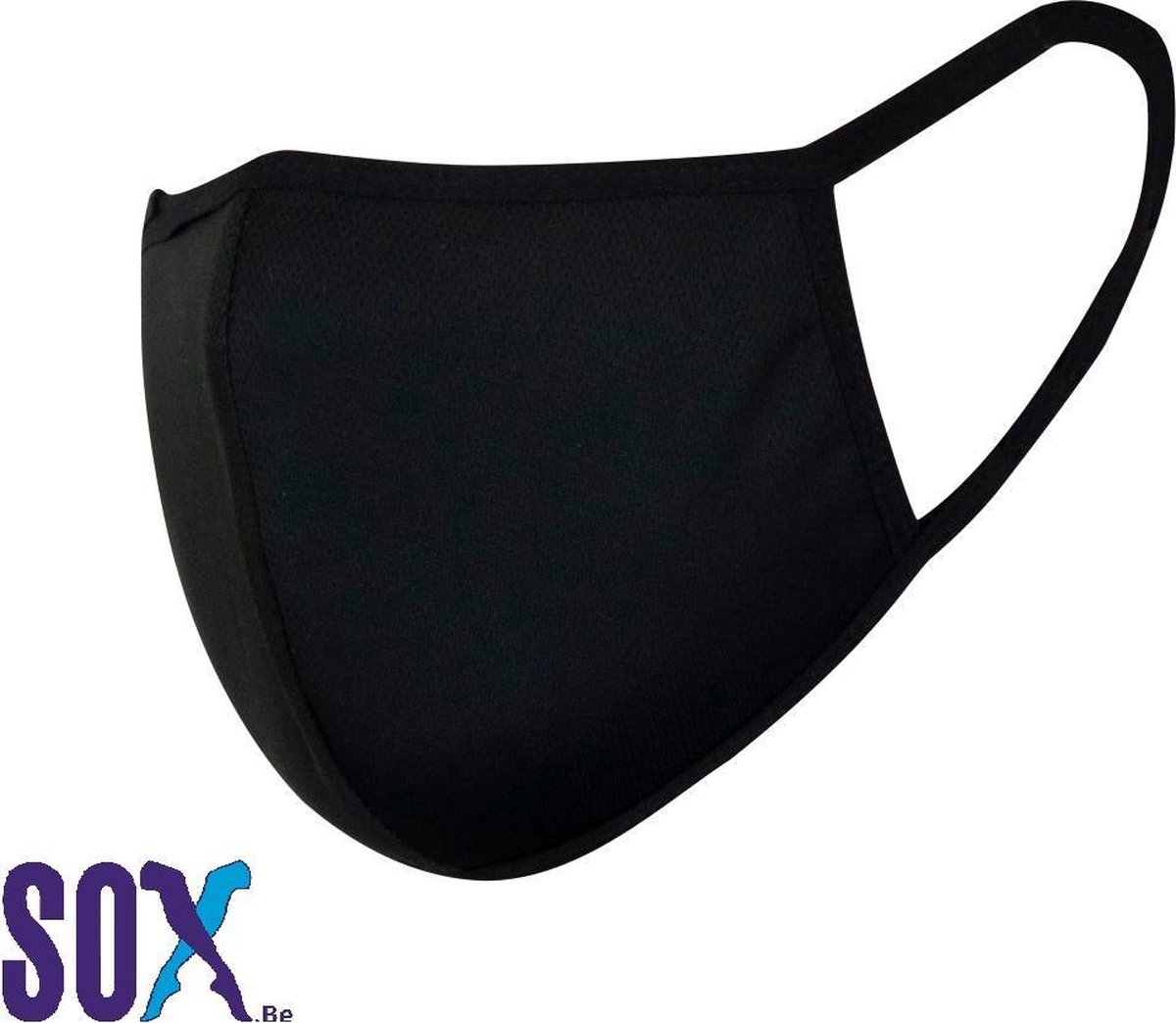 SOX Mondmasker OV wasbaar 60° in katoen met een 3D Druppelafstotende stof Zwart met opening voor filter M/L COVID 19 getest en goedgekeurd - Sox