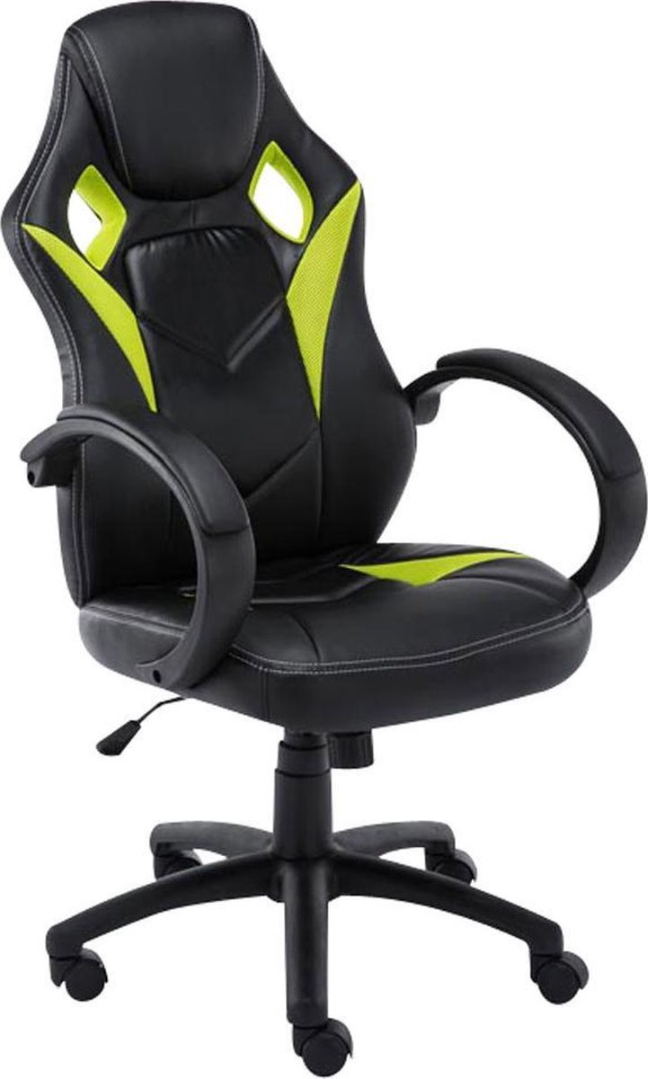Game stoel - Gamestoel - Design - In hoogte verstelbaar - Kunstleer - Zwart/groen - 62x66x120 cm