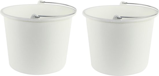 2x Huishoudemmers kunststof 12 liter wit - Schoonmaaklemmer - Schoonmaken/reinigen - Wasemmer